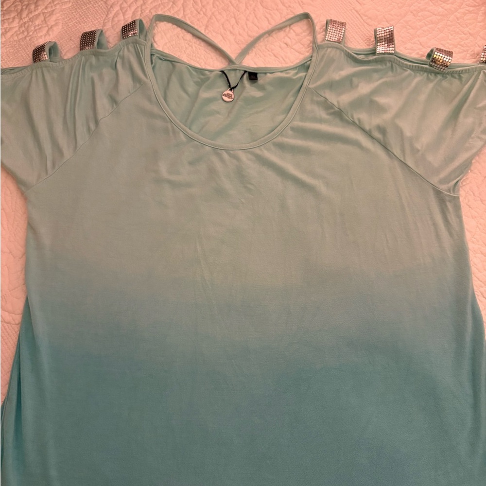 BKE Women's Mint Ombre Cold-Shoulder Top with Strappy Back Size XL